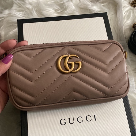 🆕💯% Auth Gucci Calfskin Matelasse Mini GG Marmont Chain Crossbody Bag - Picture 3 of 7